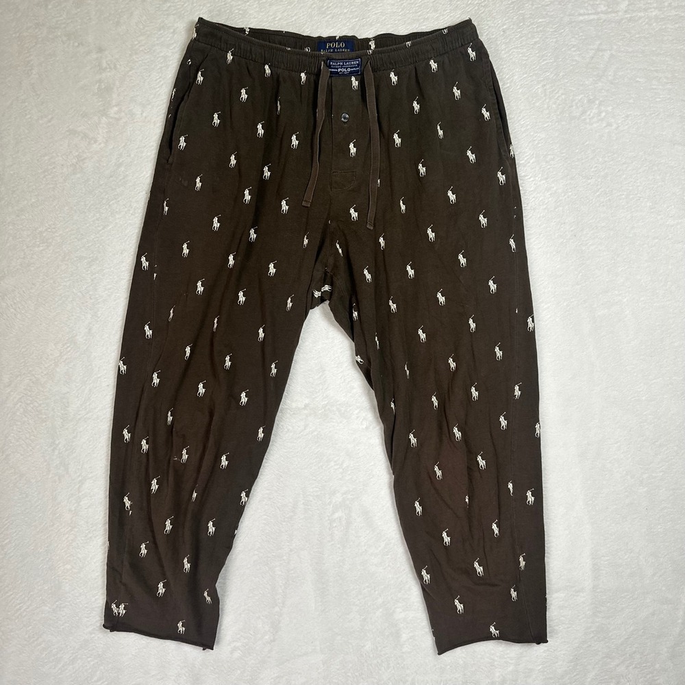 Polo Ralph Lauren Brown Sleep Pants L All Over Pony Logo Pajama PJ Preppy Lounge
